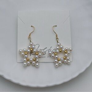 E332 Handmade S925 Freshwater Baby Pearl Braided Star Dangling Earrings